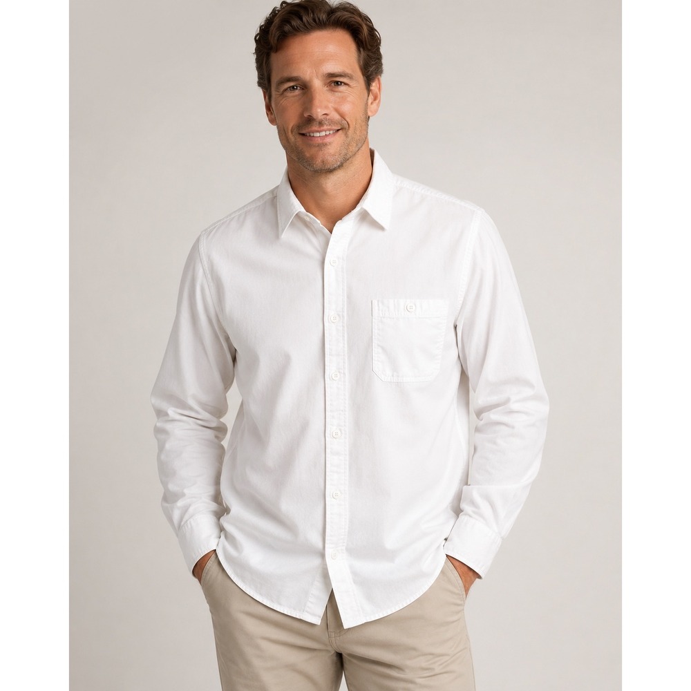 Nat Nast Men's White Button Up Shirt L American Fit Long Sleeve Pocket Casual
